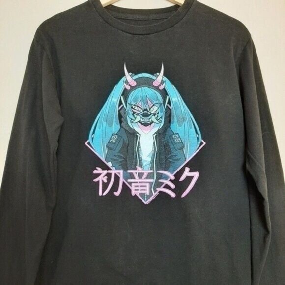 CRYPTON Manga Anime Black Crewneck Long Sleeve Top Sz S - Picture 5 of 7